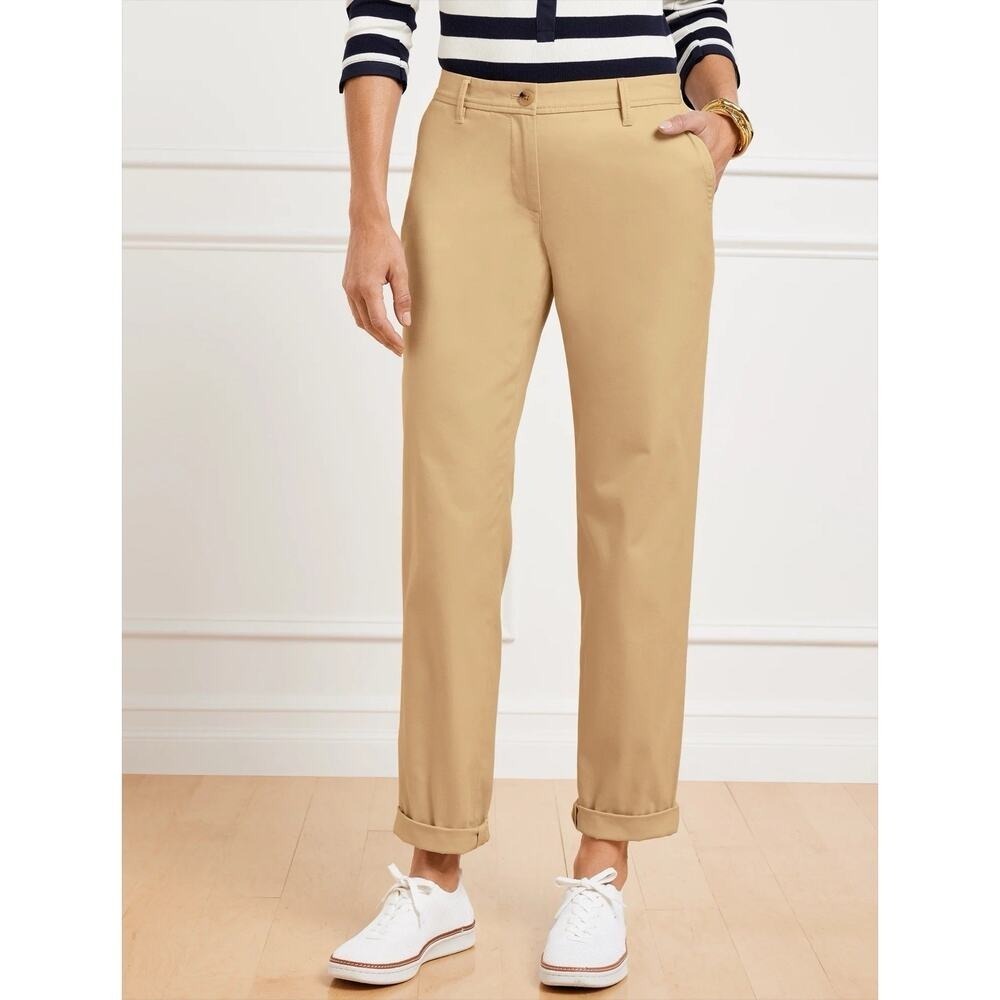 Talbots 14P 14 Petite Relaxed Chino Pants Khaki Mid Rise Straight Leg Women's